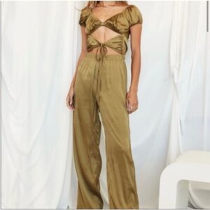 12th tribe Olive Green Satin jumpsuit